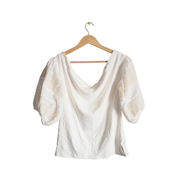 Free People Rock With It Puff Sleeve Embroidered Top Ivory Size Large - Picture 2 of 8